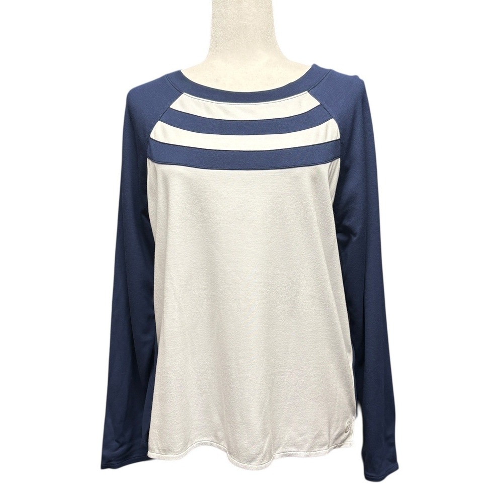Tribal Sport Womens Long Sleeve Colorblock Raglan Knit Top Navy White Medium NWT